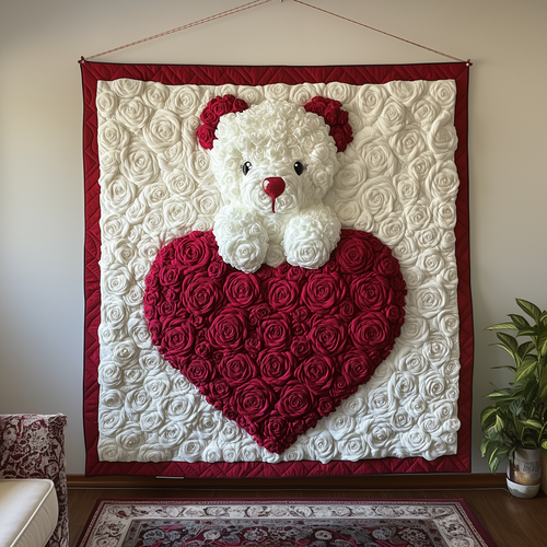 White Roses Love Bear Quilted Blanket GFTOAB1992