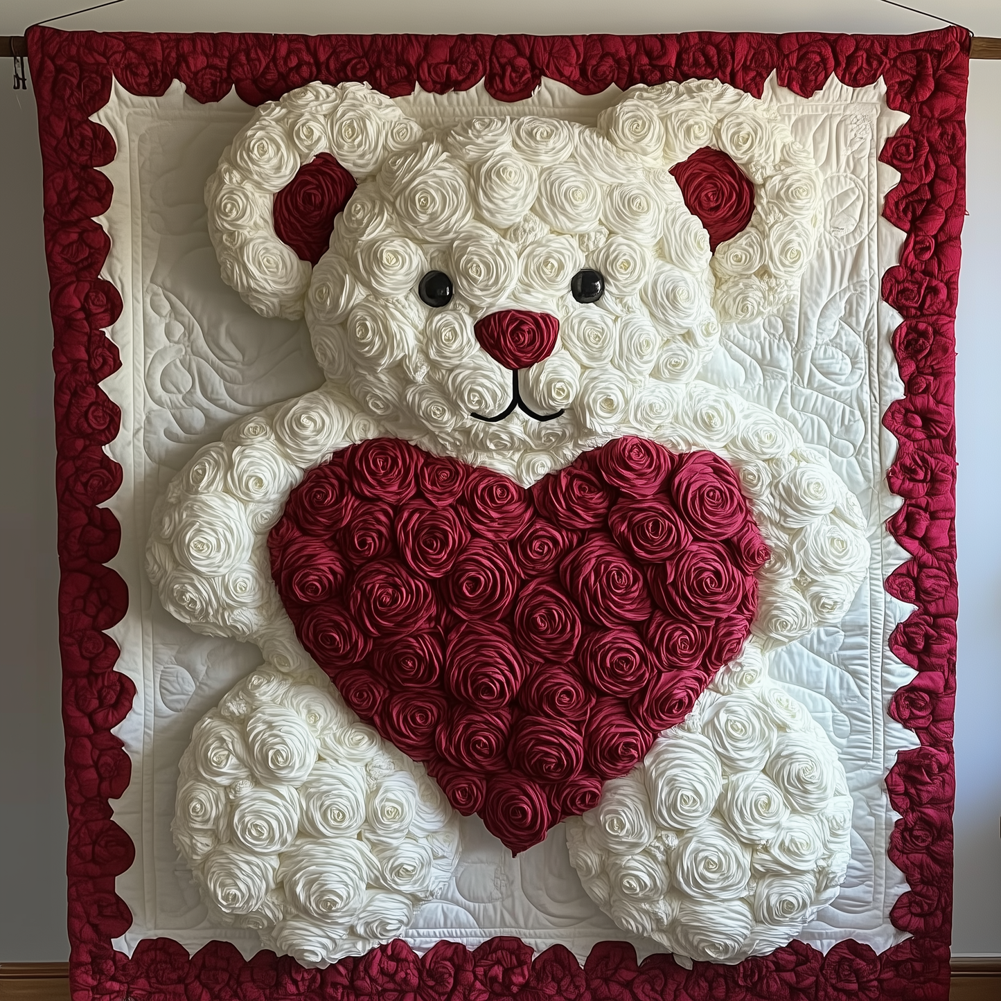 White Roses Love Bear Quilted Blanket GFTOAB1993