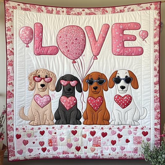 Valentine Dachshund Gift For Her Quilted Blanket GFTOAB2086