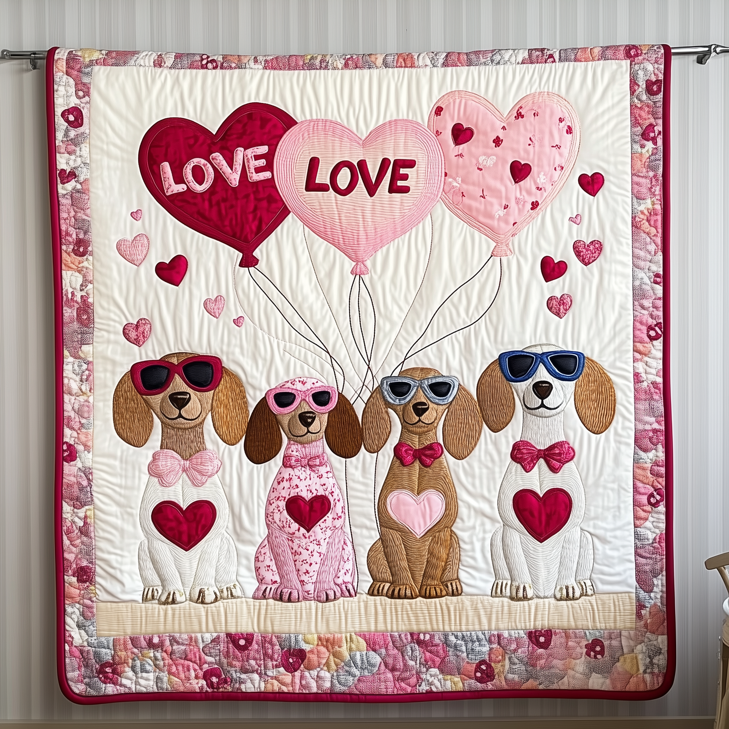 Valentine Dachshund Gift For Her Quilted Blanket GFTOAB2087