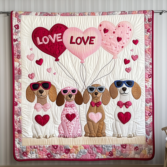 Valentine Dachshund Gift For Her Quilted Blanket GFTOAB2087