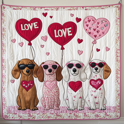 Valentine Dachshund Gift For Her Quilted Blanket GFTOAB2088