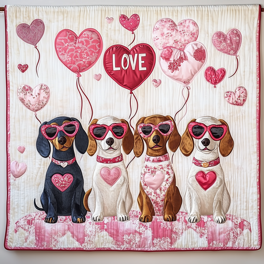 Valentine Dachshund Gift For Her Quilted Blanket GFTOAB2089