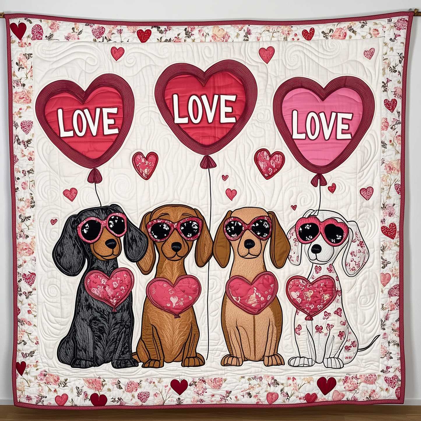 Valentine Dachshund Gift For Her Quilted Blanket GFTOAB2090