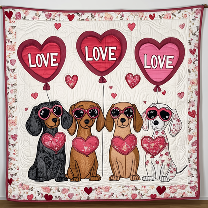 Valentine Dachshund Gift For Her Quilted Blanket GFTOAB2090