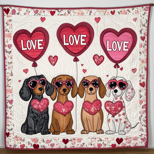Valentine Dachshund Gift For Her Quilted Blanket GFTOAB2090