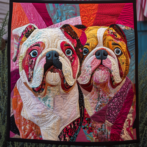 Valentine Bulldog Couple Quilted Blanket GFTOAB2127