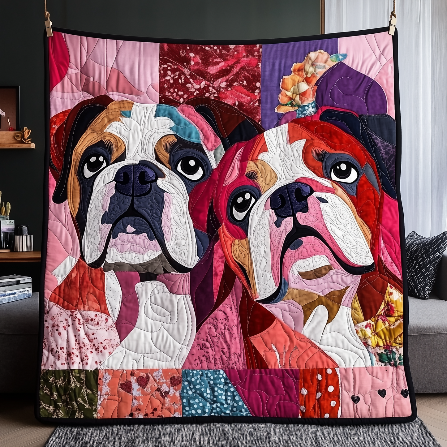 Valentine Bulldog Couple Quilted Blanket GFTOAB2128