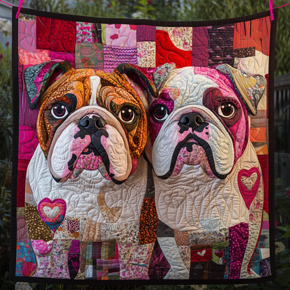Valentine Bulldog Couple Quilted Blanket GFTOAB2129