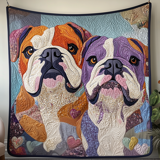 Valentine Bulldog Couple Quilted Blanket GFTOAB2132