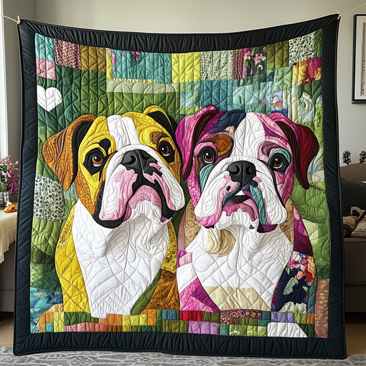 Valentine Bulldog Couple Quilted Blanket GFTOAB2133