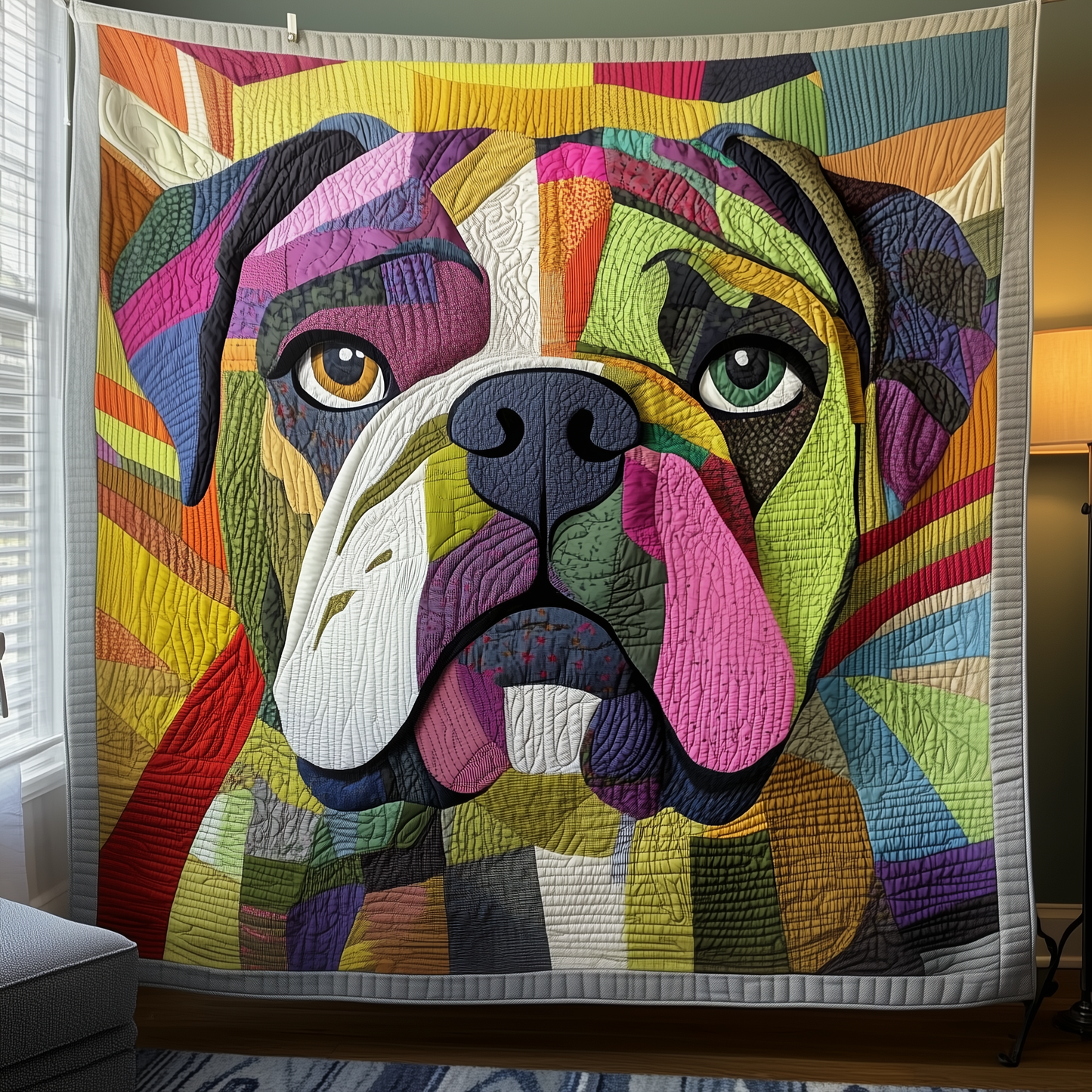 Colorful Bulldog Quilted Blanket GFTOAB2135