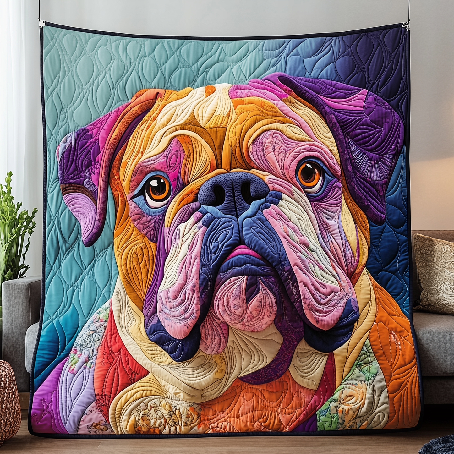 Colorful Bulldog Quilted Blanket GFTOAB2136