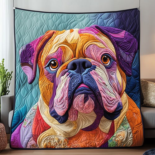 Colorful Bulldog Quilted Blanket GFTOAB2136