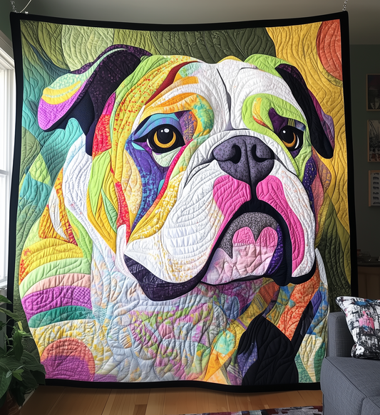 Colorful Bulldog Quilted Blanket GFTOAB2138