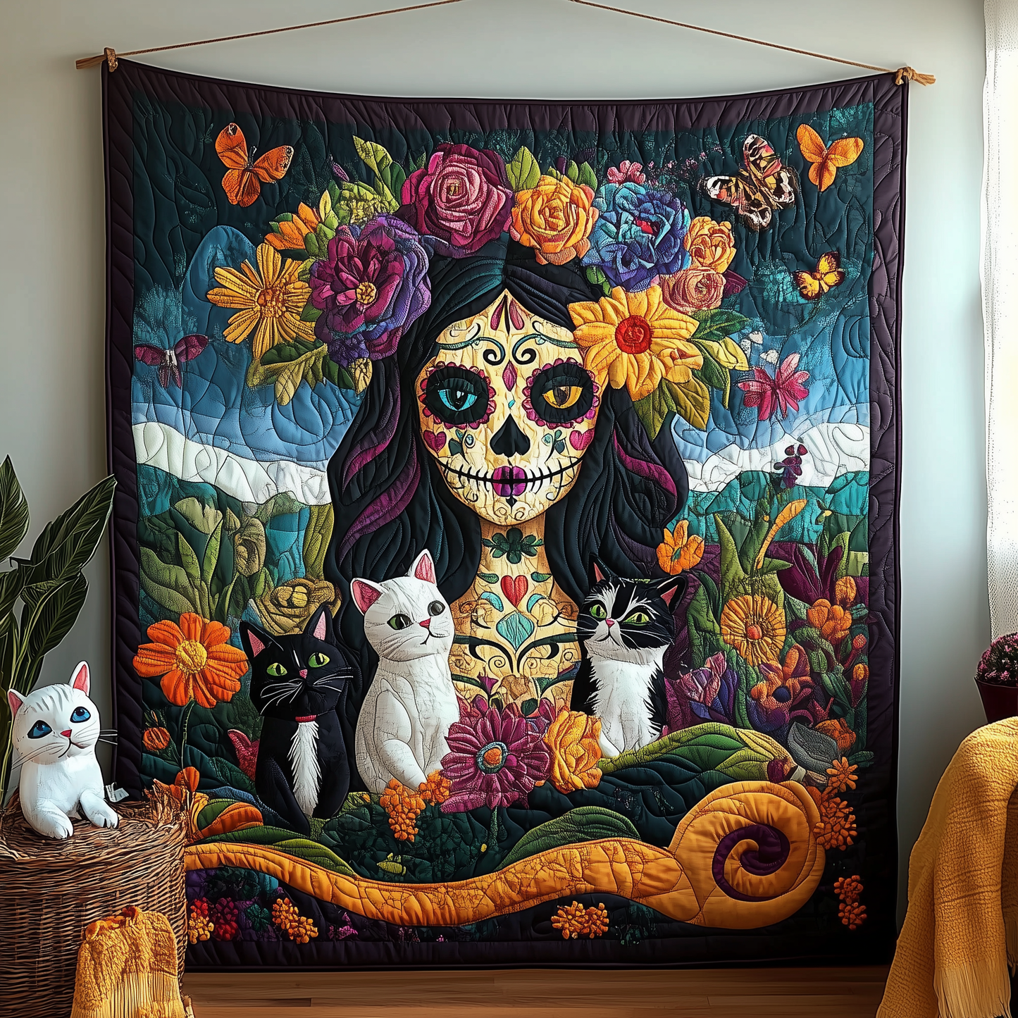 Day of the Dead Mystical Woman Quilted Blanket GFTOAB2183