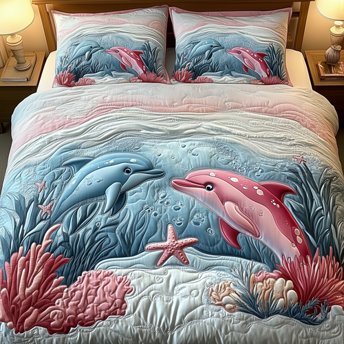Lovely Dolphin Couple 3-Piece Quilted Bedding Set GFTOAB2204