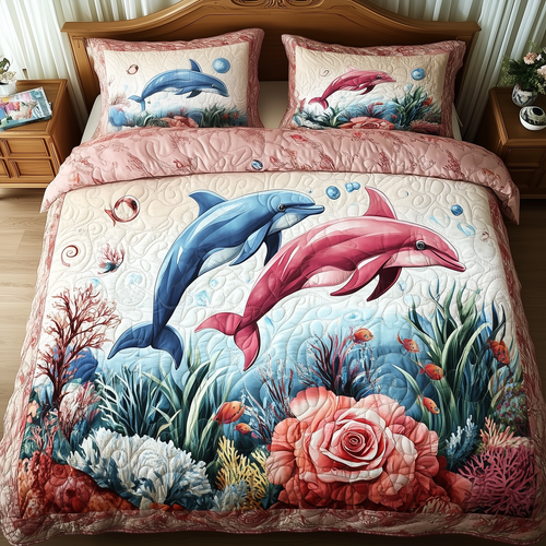 Lovely Dolphin Couple 3-Piece Quilted Bedding Set GFTOAB2207
