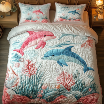 Lovely Dolphin Couple 3-Piece Quilted Bedding Set GFTOAB2208
