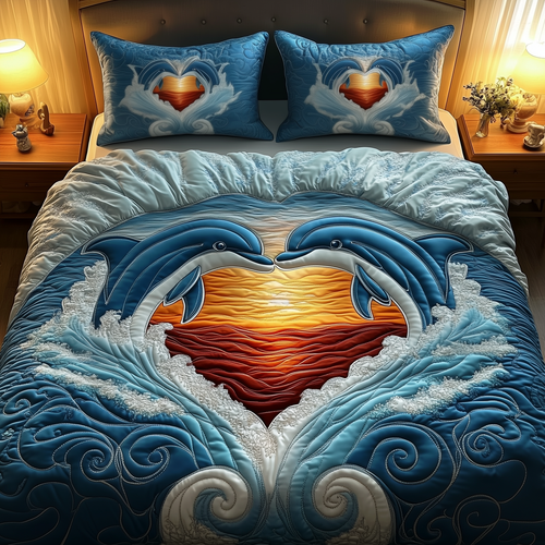 Dolphin Couple 3-Piece Quilted Bedding Set GFTOAB2210