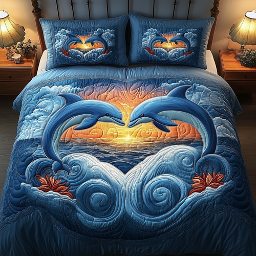 Dolphin Couple 3-Piece Quilted Bedding Set GFTOAB2211