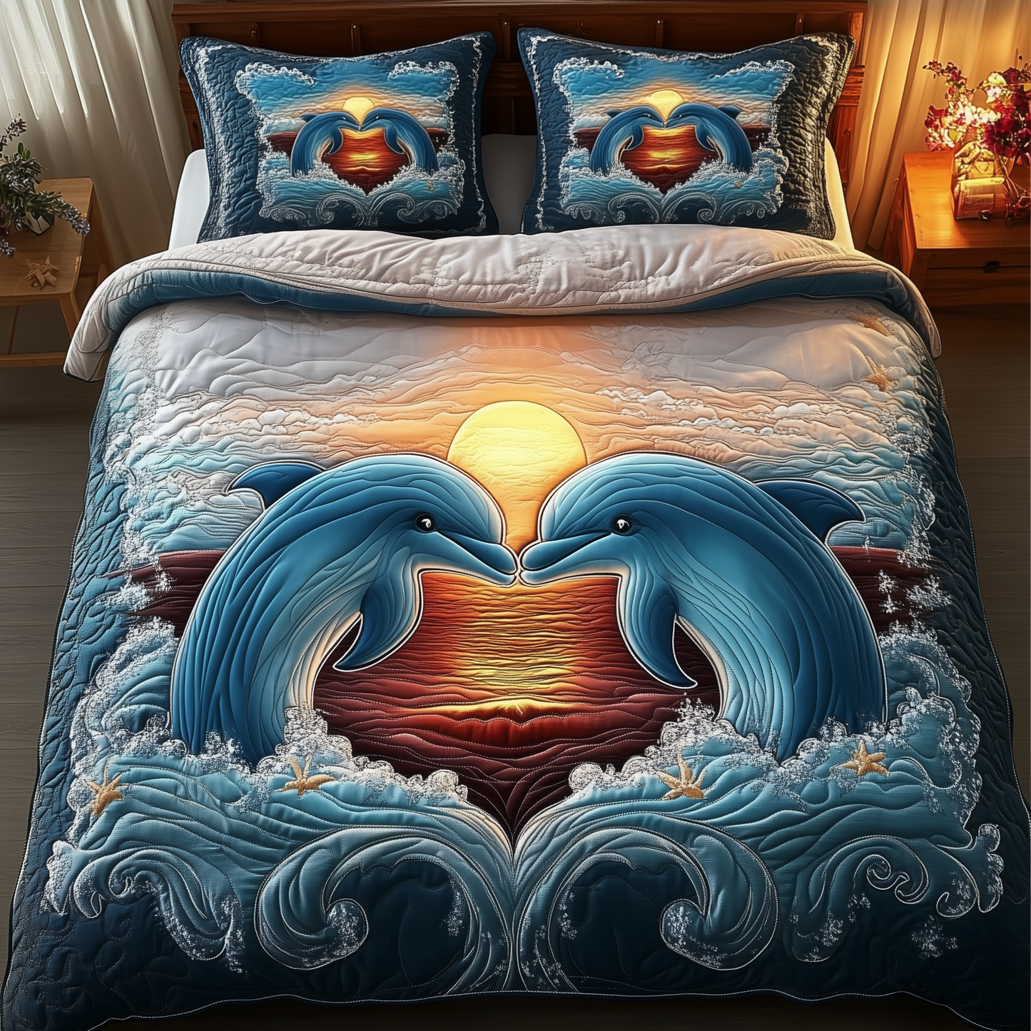 Dolphin Couple 3-Piece Quilted Bedding Set GFTOAB2212