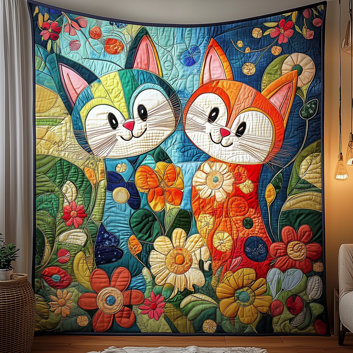 Whimsical Cat Couple Quilted Blanket GFTOAB2237