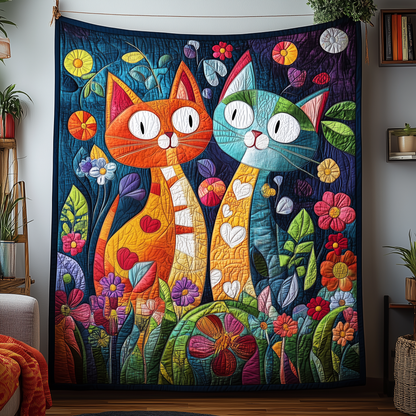 Whimsical Cat Couple Quilted Blanket GFTOAB2238