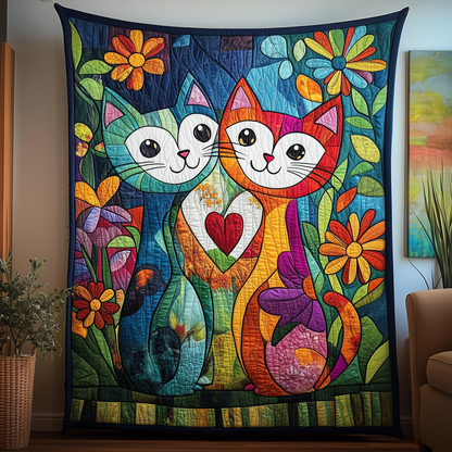 Whimsical Cat Couple Quilted Blanket GFTOAB2240