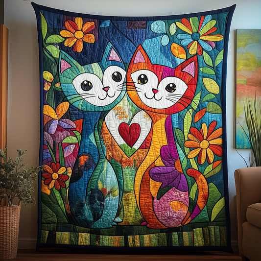 Whimsical Cat Couple Quilted Blanket GFTOAB2240