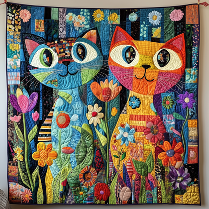 Whimsical Cat Couple Quilted Blanket GFTOAB2242