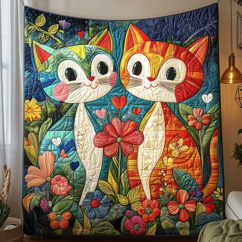 Whimsical Cat Couple Quilted Blanket GFTOAB2243