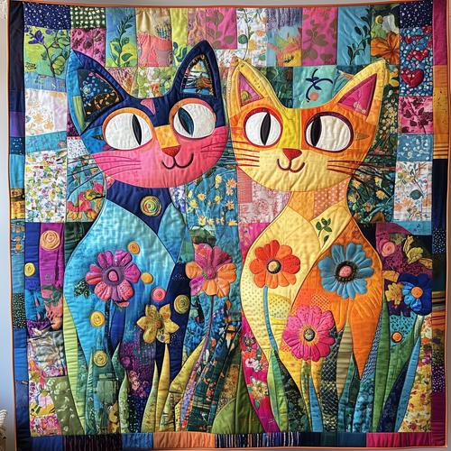Whimsical Cat Couple Quilted Blanket GFTOAB2245