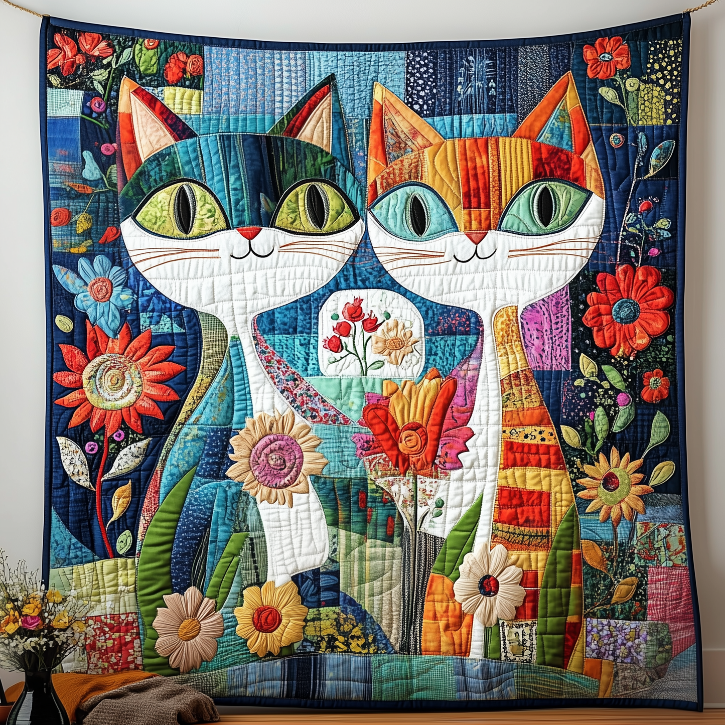 Whimsical Cat Couple Quilted Blanket GFTOAB2246