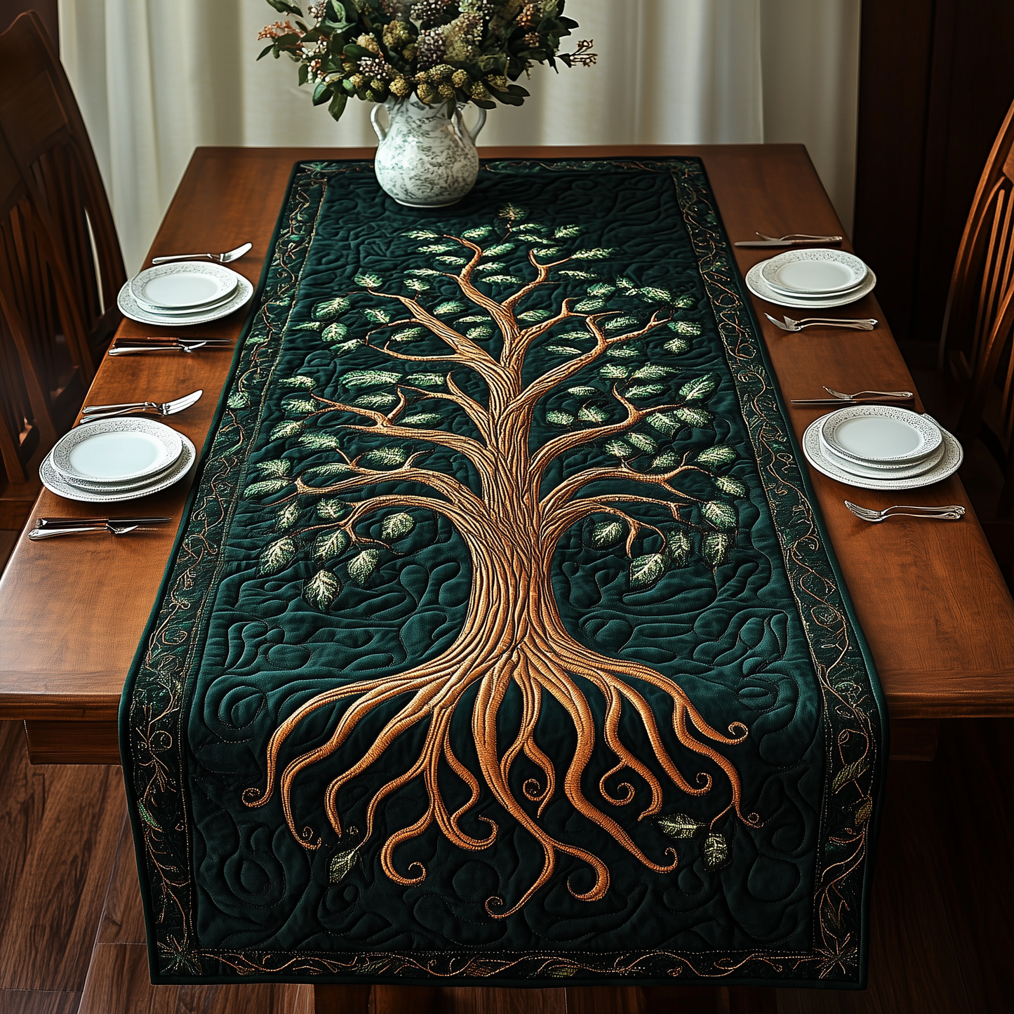Ancient Celtic Tree Of Life Quilted Table Runner