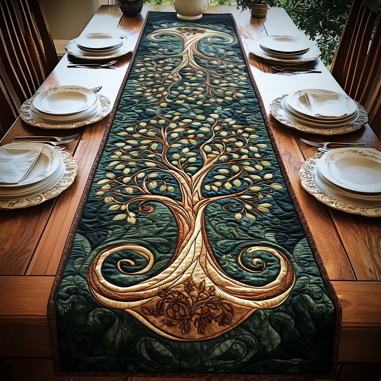 Ancient Celtic Tree Of Life Quilted Table Runner
