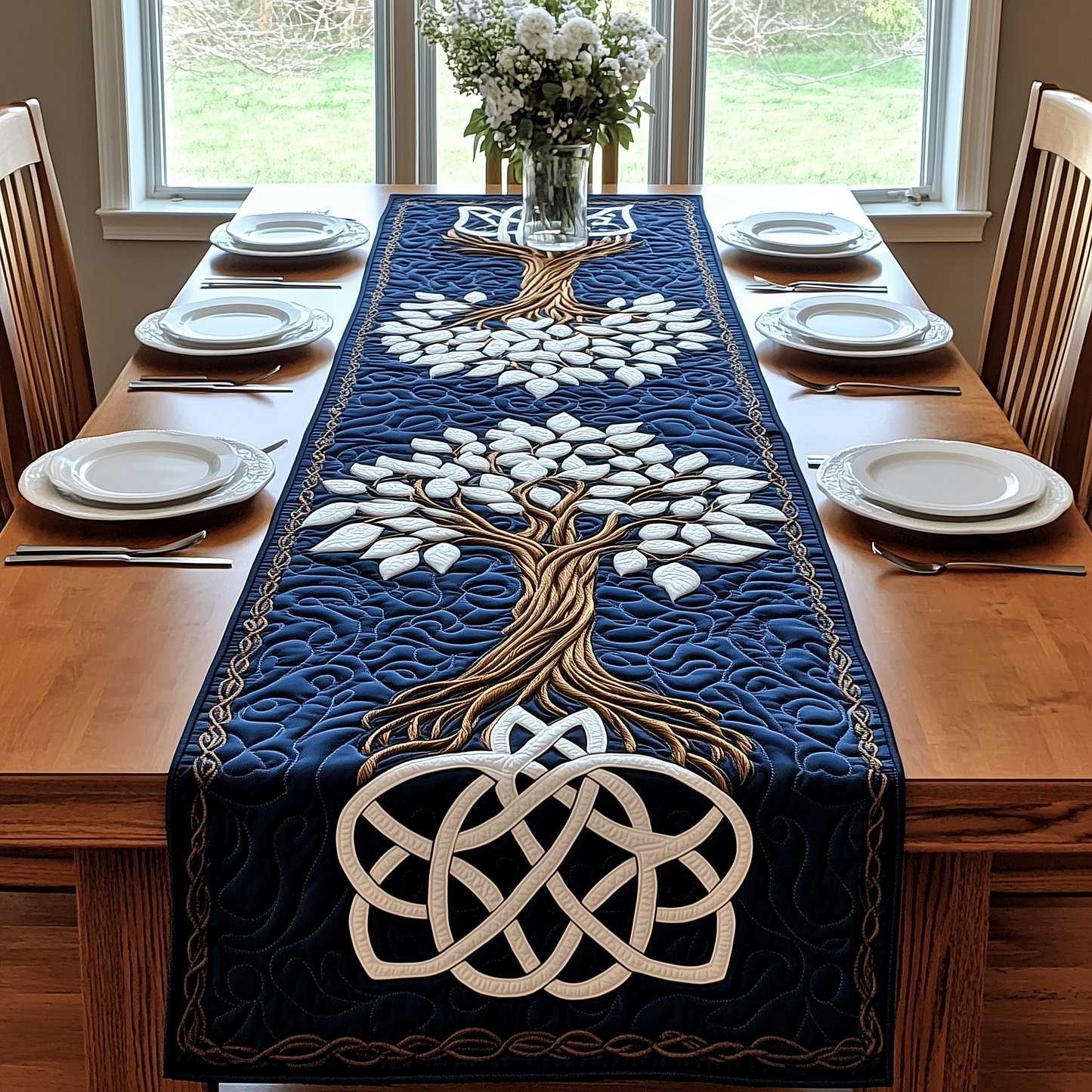 Ancient Celtic Tree Of Life Quilted Table Runner