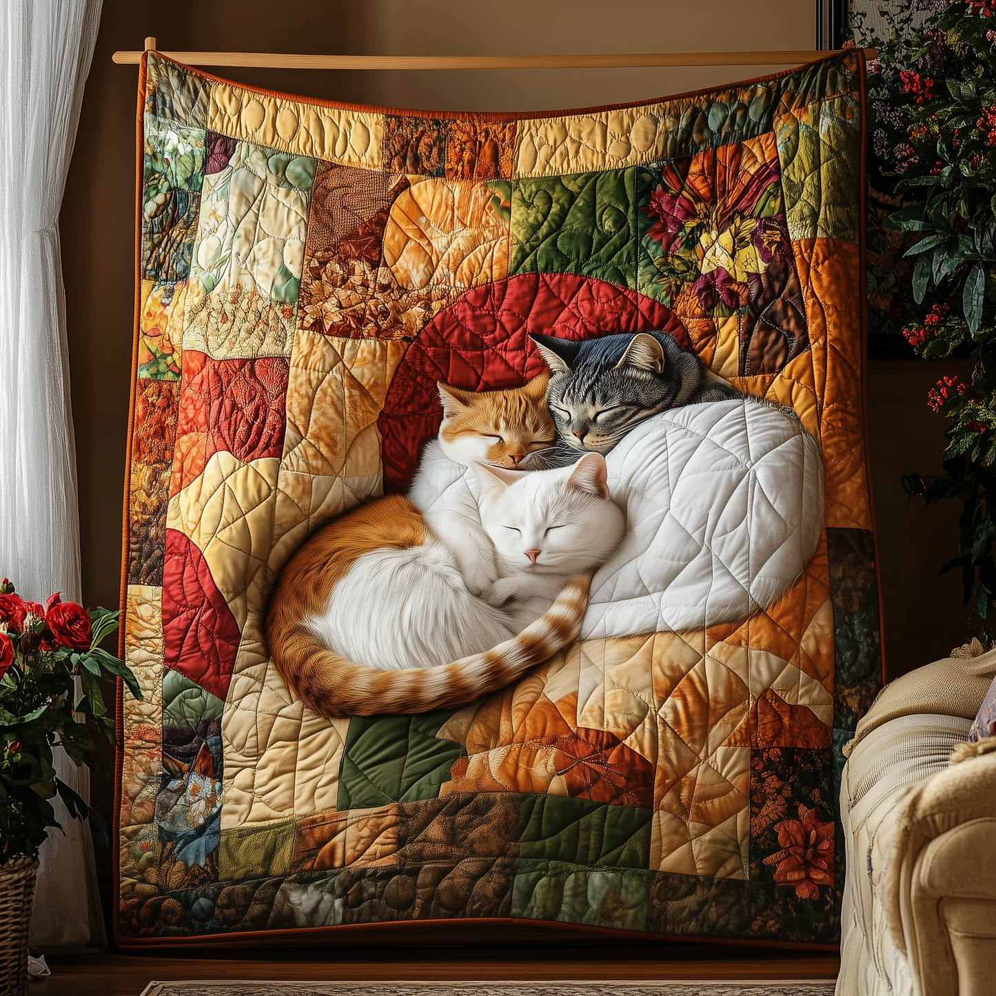 Adorable Sleeping Cat Quilted Blanket GFTOAB2434