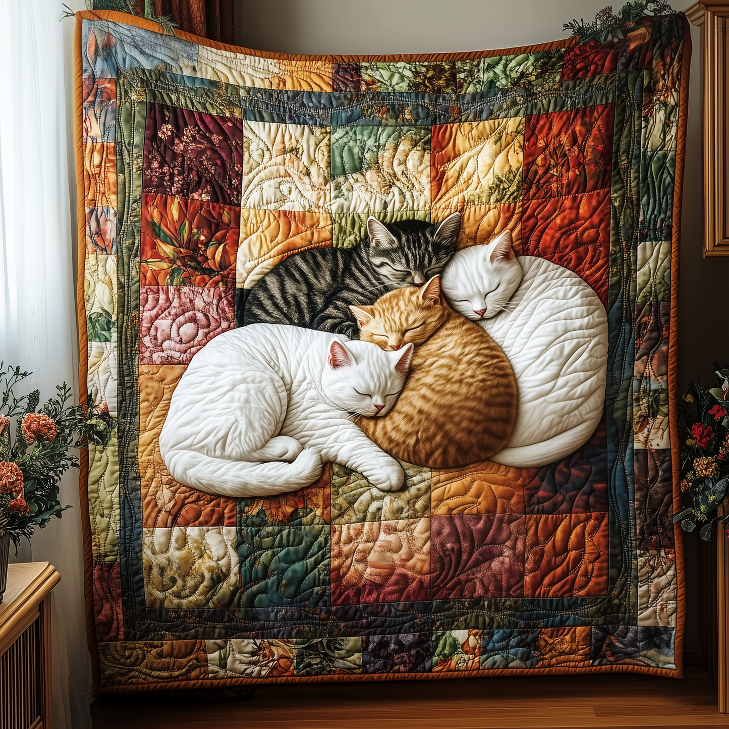 Adorable Sleeping Cat Quilted Blanket GFTOAB2436