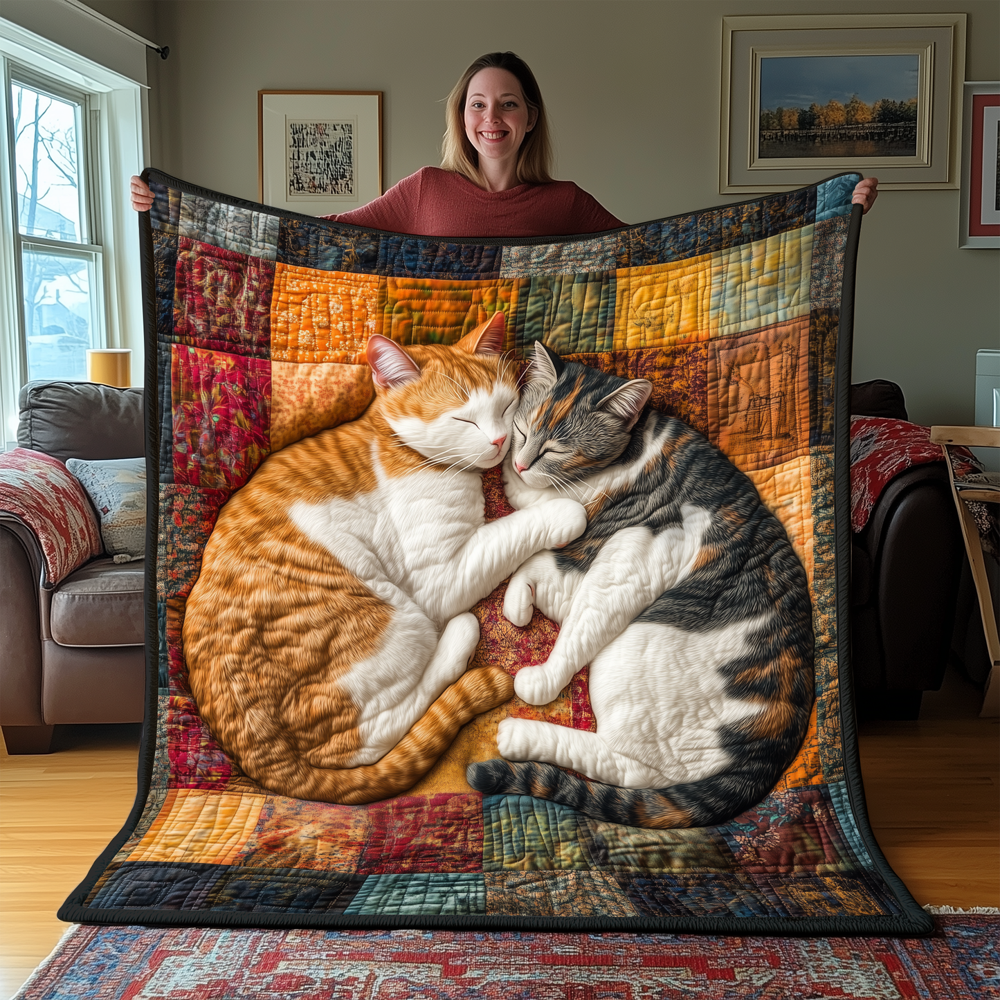 Adorable Sleeping Cat Quilted Blanket GFTOAB2438