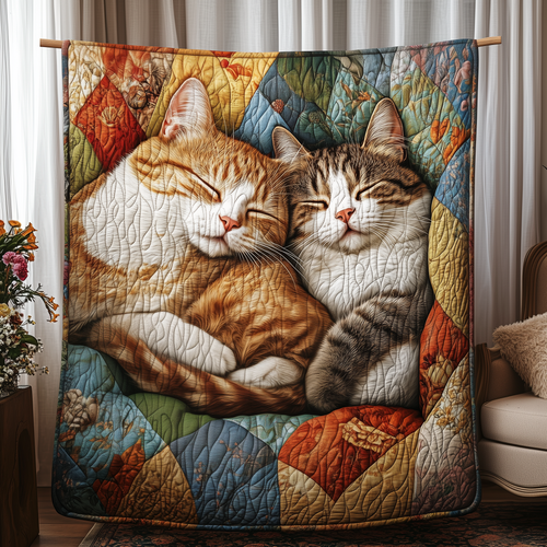 Sleeping Cat Couple Quilted Blanket GFTOAB2442