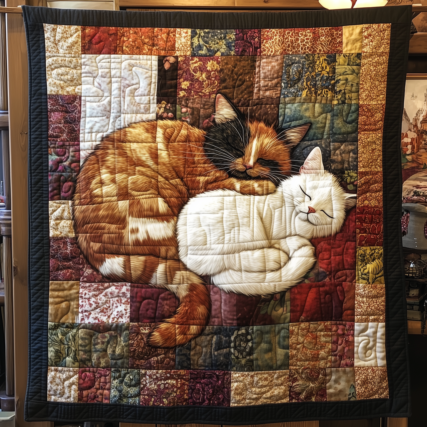 Sleeping Cat Couple Quilted Blanket GFTOAB2444