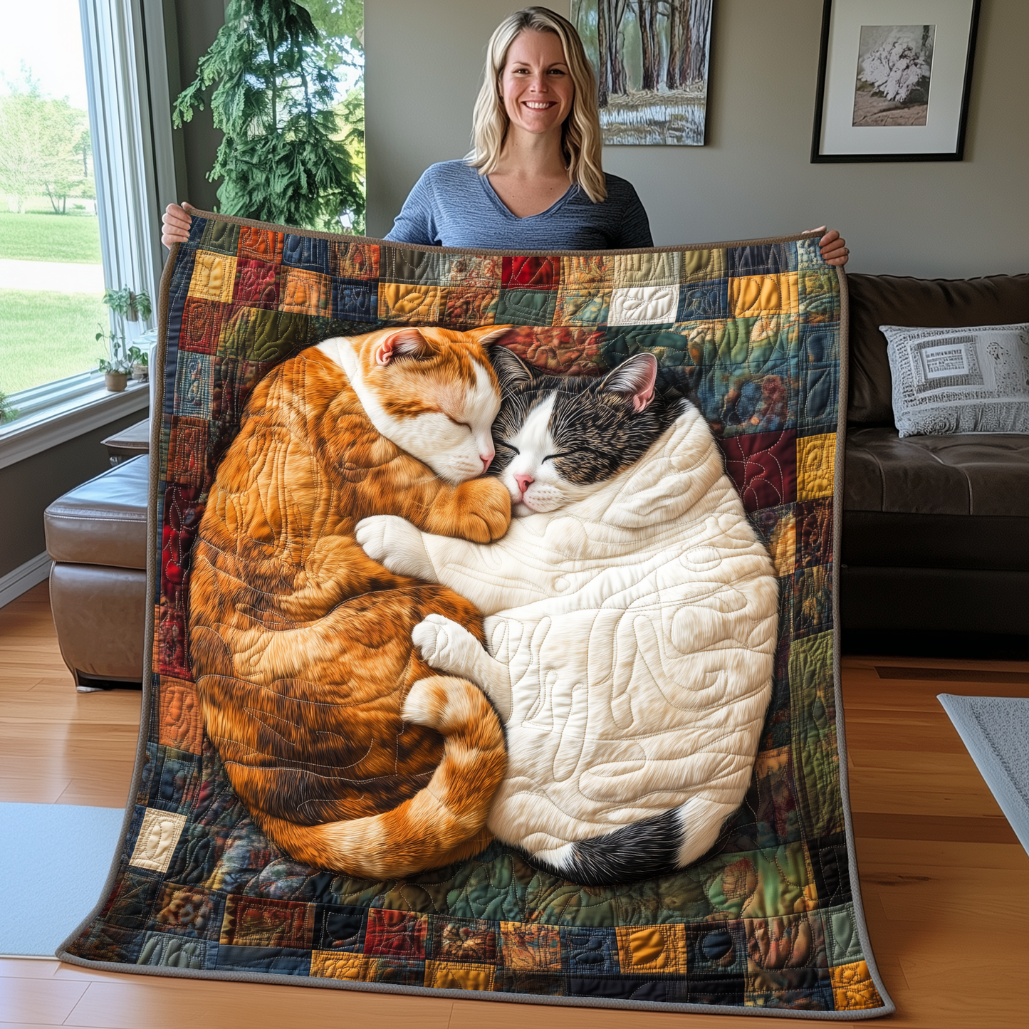 Sleeping Cat Couple Quilted Blanket GFTOAB2445
