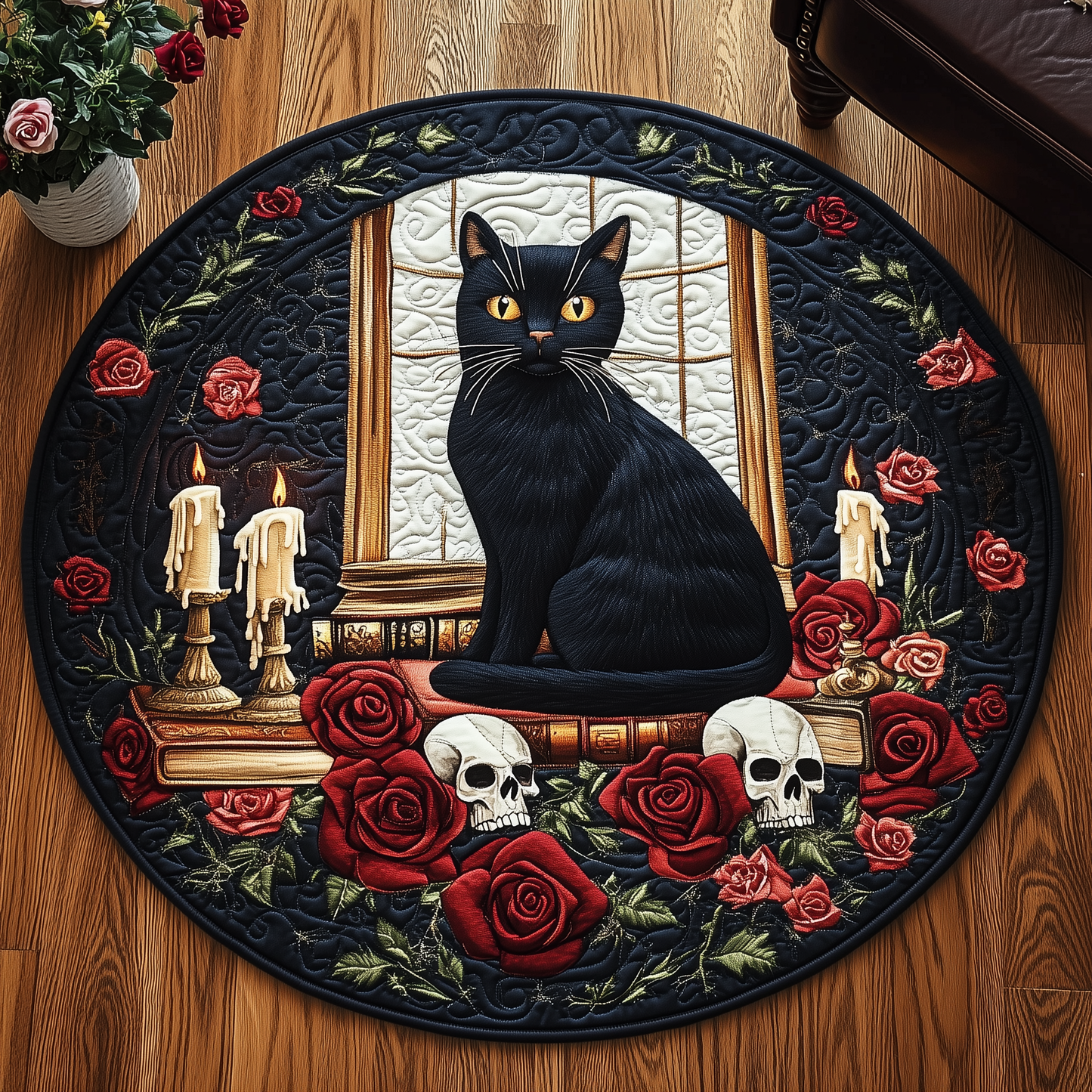 Mysterious Cat Quilted Round Mat GFTOAB2449