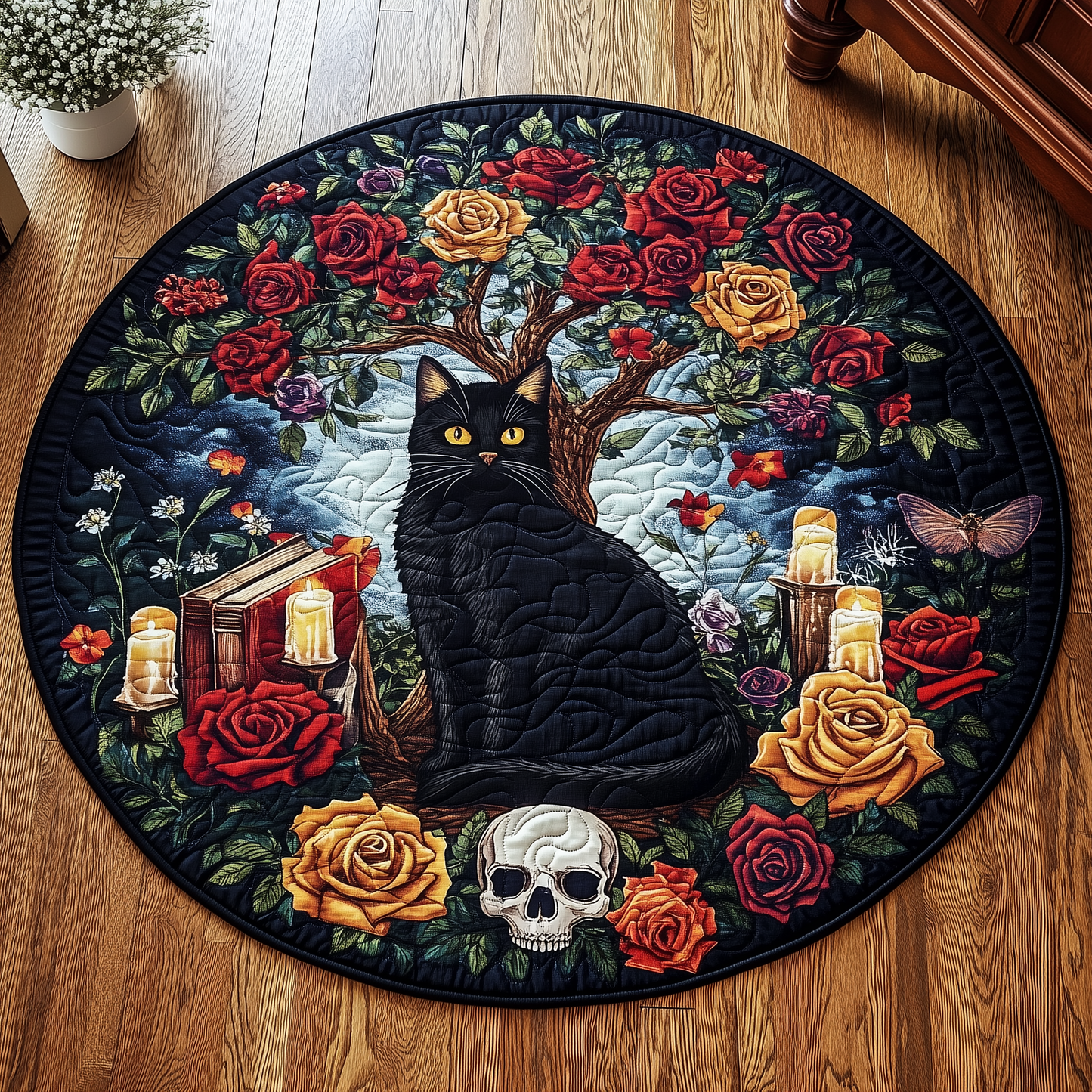 Mysterious Cat Quilted Round Mat GFTOAB2451