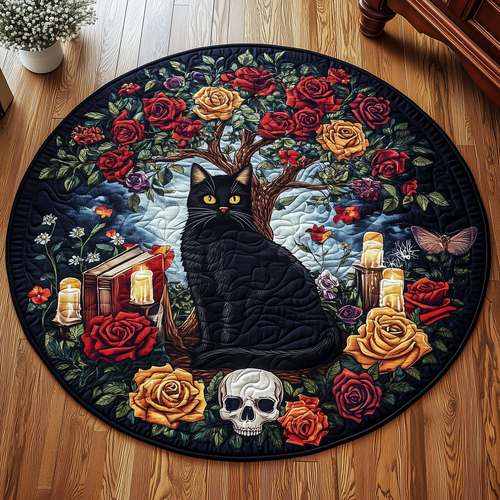 Mysterious Cat Quilted Round Mat GFTOAB2451