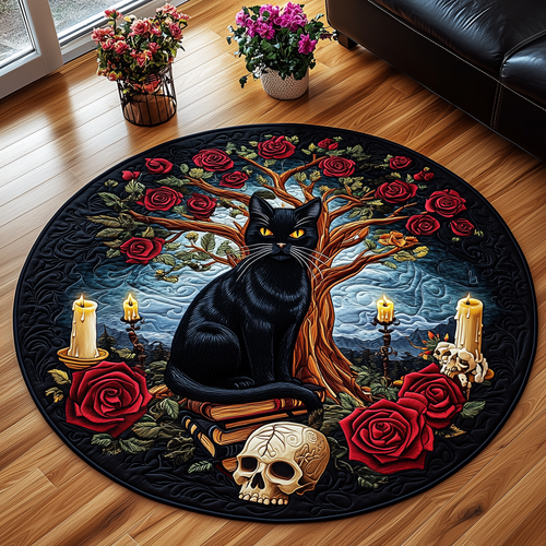 Mysterious Cat Quilted Round Mat GFTOAB2453