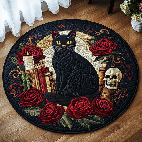 Mysterious Cat Quilted Round Mat GFTOAB2454