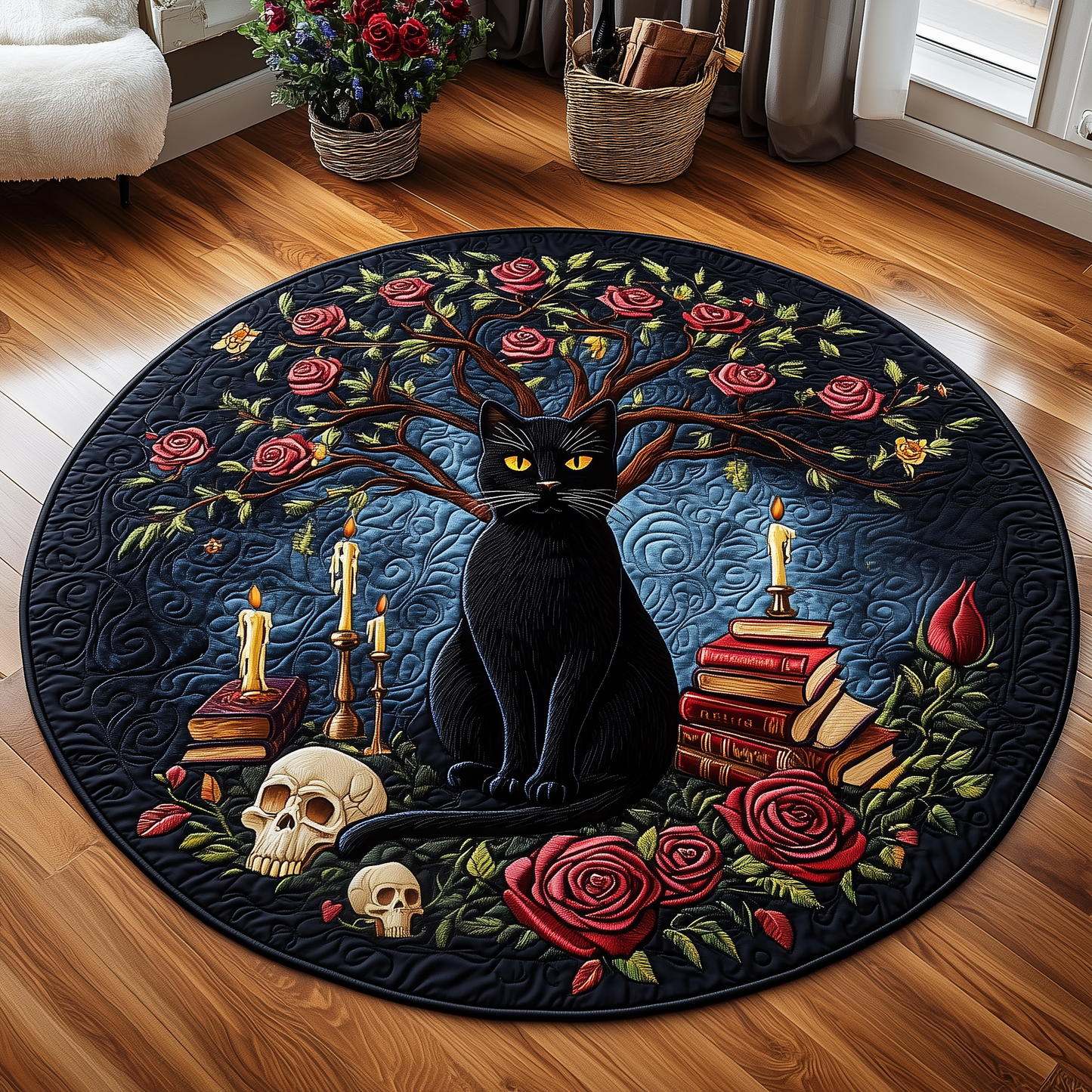 Mysterious Cat Quilted Round Mat GFTOAB2455