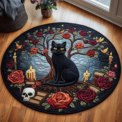 Mysterious Cat Quilted Round Mat GFTOAB2456